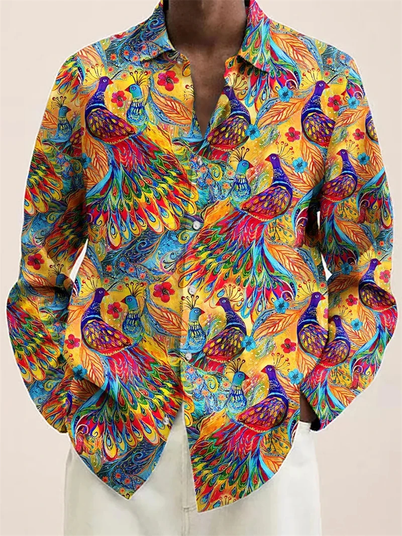 Cool Peacock Feather 3D Printed Shirts For Man Women Designer Clothes Colours Casual Hawaiian Long Sleeve Mens Shirts Hombre