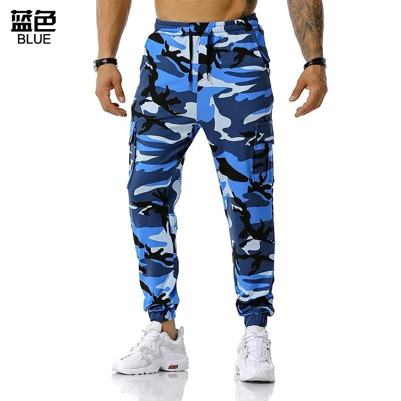 Calça Masculina com Cordão Camuflagem Cargo, Casual, Esporte, Corrida, Streetwear, Moda, Alta Qualidade