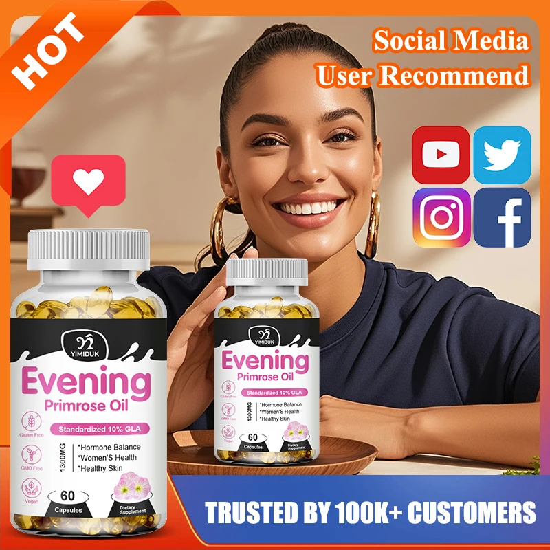 

Yimiduk Premium Evening Primrose Oil Supplement, with GLA, for Reduces Breast Pain, Bloating & Mood Swings, Regulates Cycles