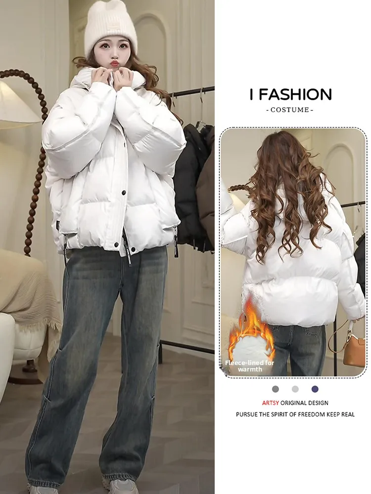 Winter New Faion down Cotton Jaet ort Loose Thiened Women's Outerwear Warm Sli Anti-Aging Coat Korean Sle