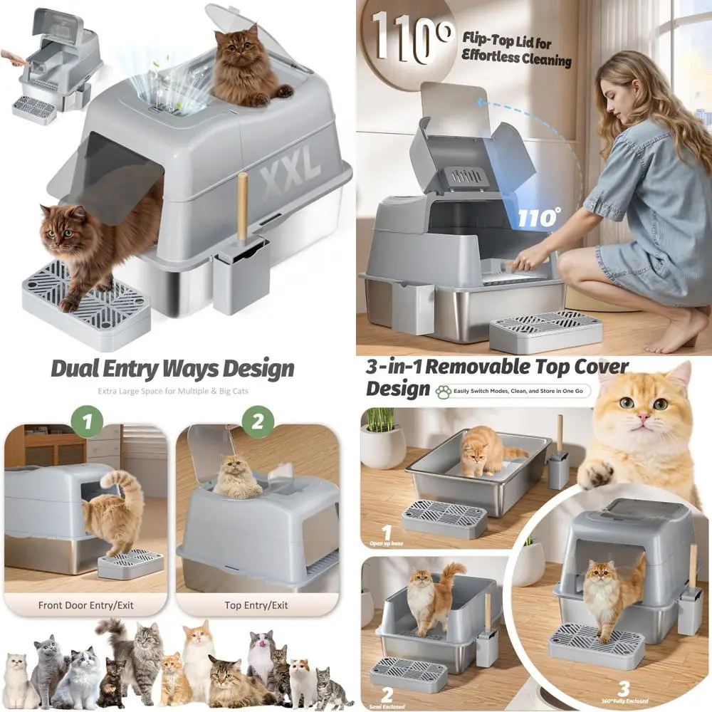 

Закрытый лоток XXL с верхним входом для больших кошек с 110 ° Откидная крышка и функция дезодорации