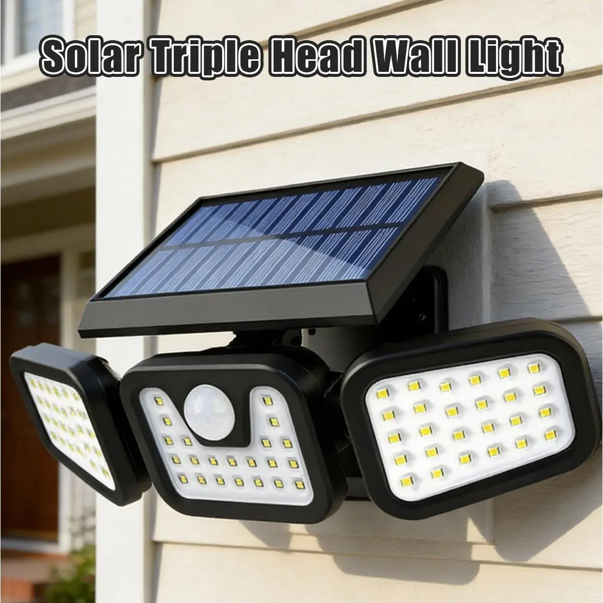 3-Head Rotatable Solar Wall Light 74LED Cool White IP65 Durable ABS Security Flood Lamp Outdoor Garden Pathway Illumination Deco