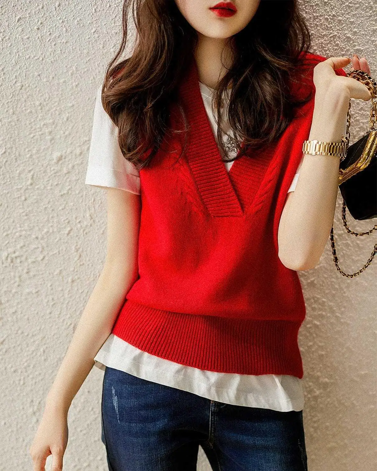 Fashion New Sleeveless V-Neck Knitted Women Sweater Vest Pullover Casual Knit Sweater Women Tops Blusas Mujer De Moda 2024 H276