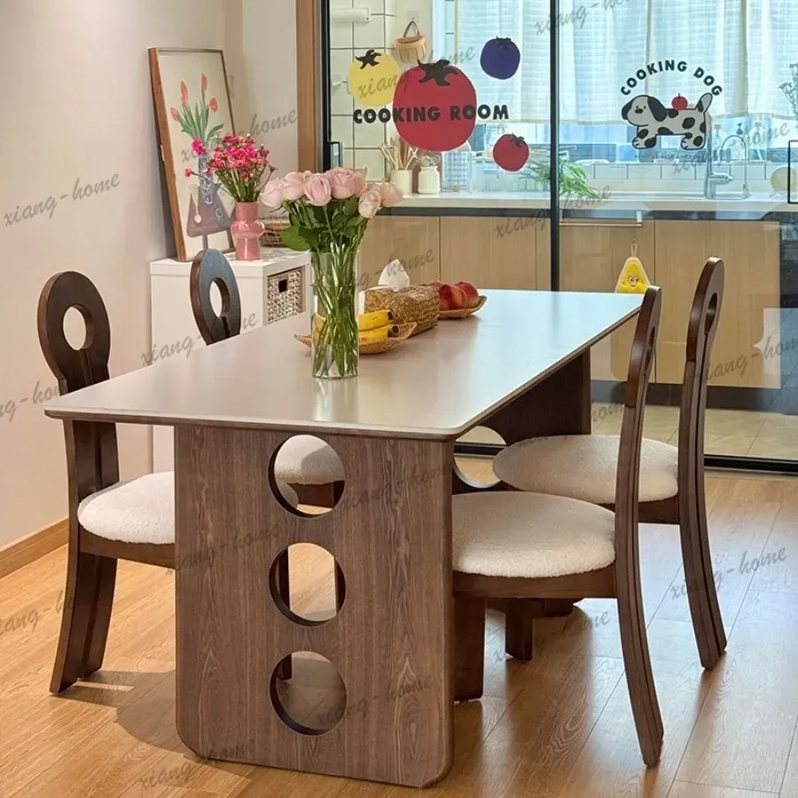 LJY Solid slab modern Dining Tables rectangular full-attachment Dining Table Luxury Vintage Creative Furniture Tavoli Da Pranzo