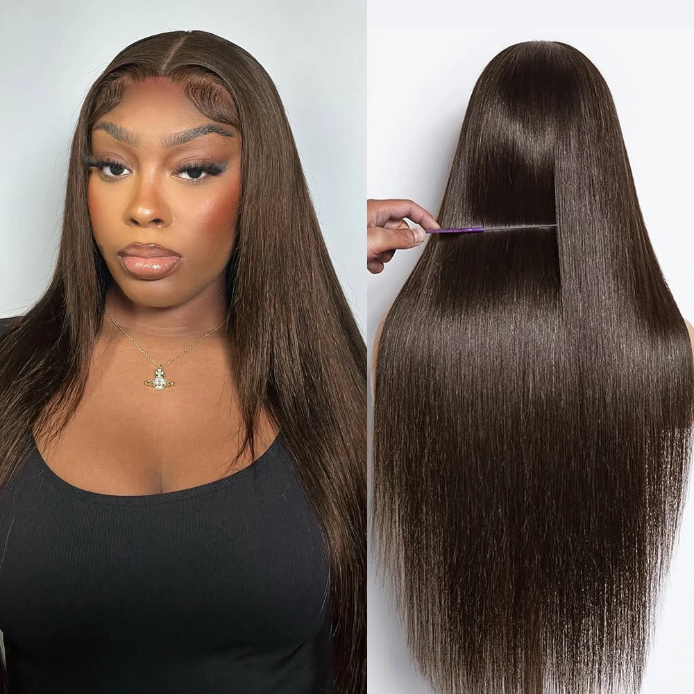 الشوكولاته براون مستقيم الدانتيل الجبهة خصلات الشعر المستعار الإنسان 13x6 الدانتيل الشفاف أمامي باروكة من شعر طبيعي قبل قطعها شعر مستعار بني اللون