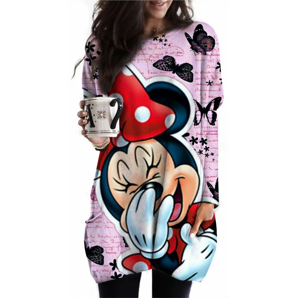 New Spring and Autumn Women\'s Disney Mickey Mouse Printed Casual Fashion Long Sleeve Round Neck Loose T-shirt Hoodie