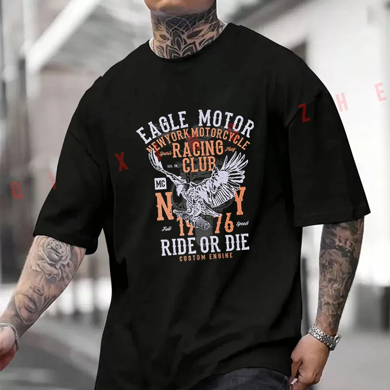 

Eagle Motors Graphic Print T-Shirt Moto Cotton Cute Men Clothes Plain Summer Casual Short Sleeve Round Neck T Shirts