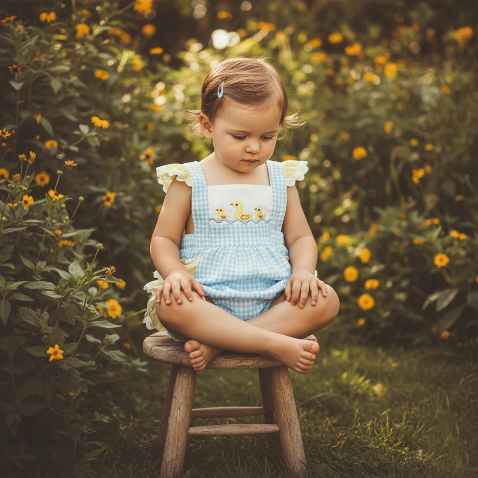 

Infant Baby Clothing Girls Plaid Romper Cute Duck Embroidery Sleeveless Ruffle Jumpsuit Newborn Clothes