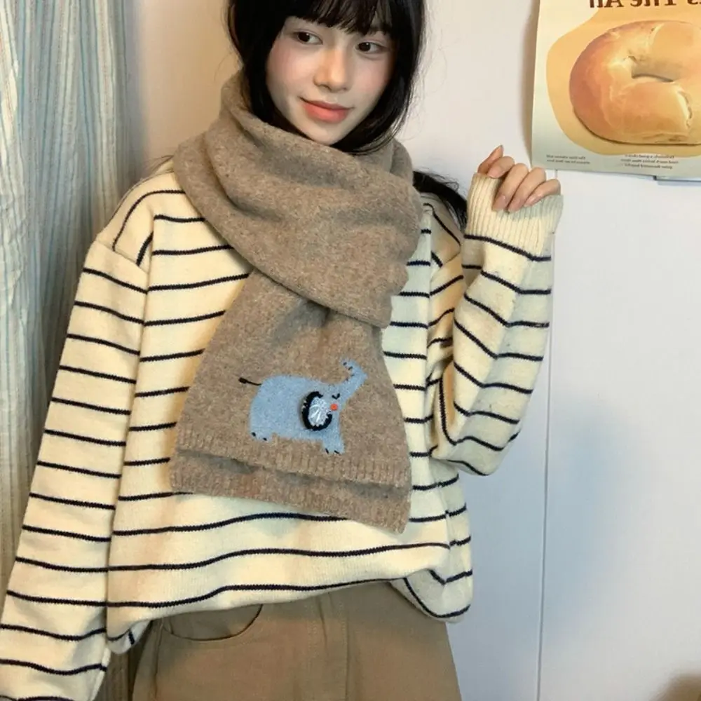 팬더 컬러풀 만화 자수 스카프 달콤한 한국 스타일 캐시미어 니트 스카프 방풍 두꺼운 겨울 목도리 여성용