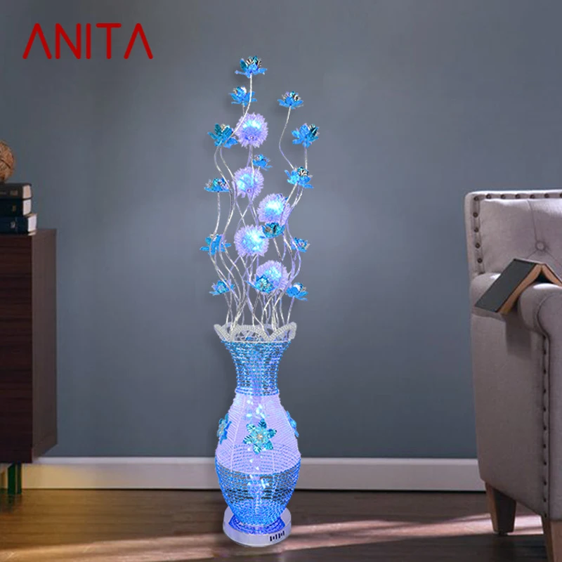 ANITA Nordic Blue Floor Lamp Fashionable Modern Living Room Bedroom Hotel  Aluminum Wire LED Originality Decorative Light