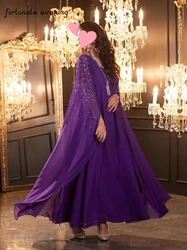 Fortunate Evening Elegant Vintage Sexy Sweet Purple Sequins Beading V-Neck Formal Occasion Prom Dress Evening Party Gowns