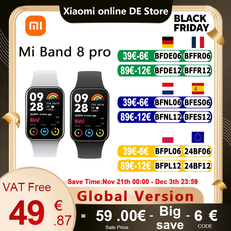 Global Version Xiaomi Smart Band 8 Pro 1.74 ”AMOLED Display Built-in Up to 14-day Battery Life 5ATM Water Blood Oxygen