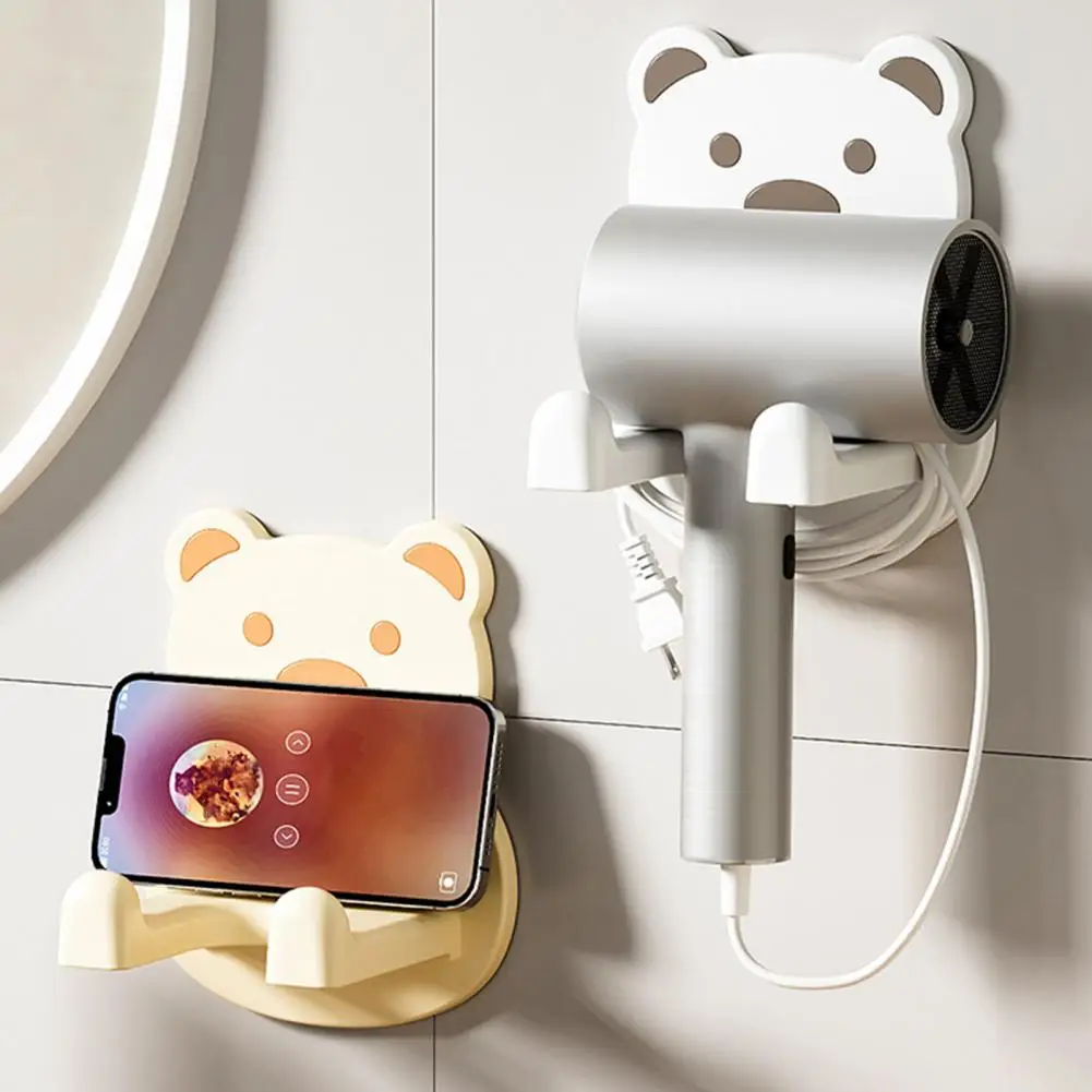 Easy Hang Hair Dryer Bracket Cute Bear Design Wall Mounted Hair Dryer Stand with Strong Bearing Capacity for Bathroom for Home