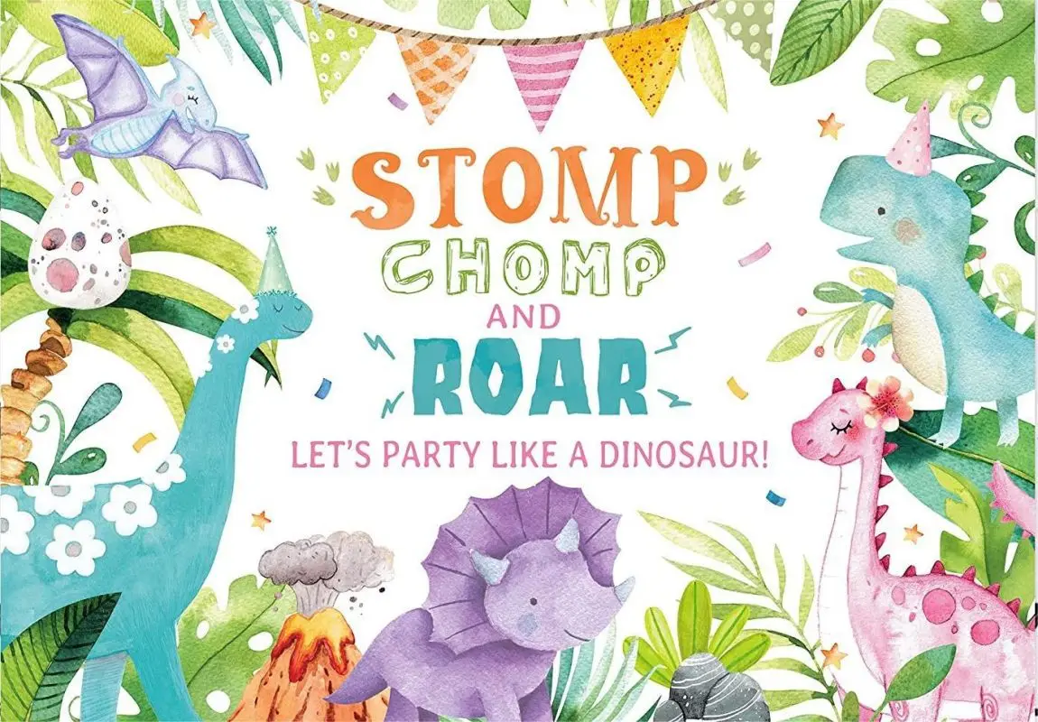 Cartoon Dinosaur Backdrop Cute Dino Tropical Jungle Kids Birthday Baby Shower Party Photography Background Decorations Banner