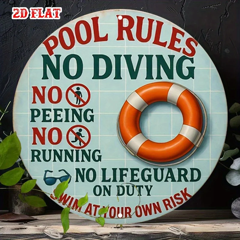 2D Flat - Round Aluminum Sign Measuring 7.87 Inches, Featuring a Lifeguard Absent Warning And a No Diving Message, Perfect for P