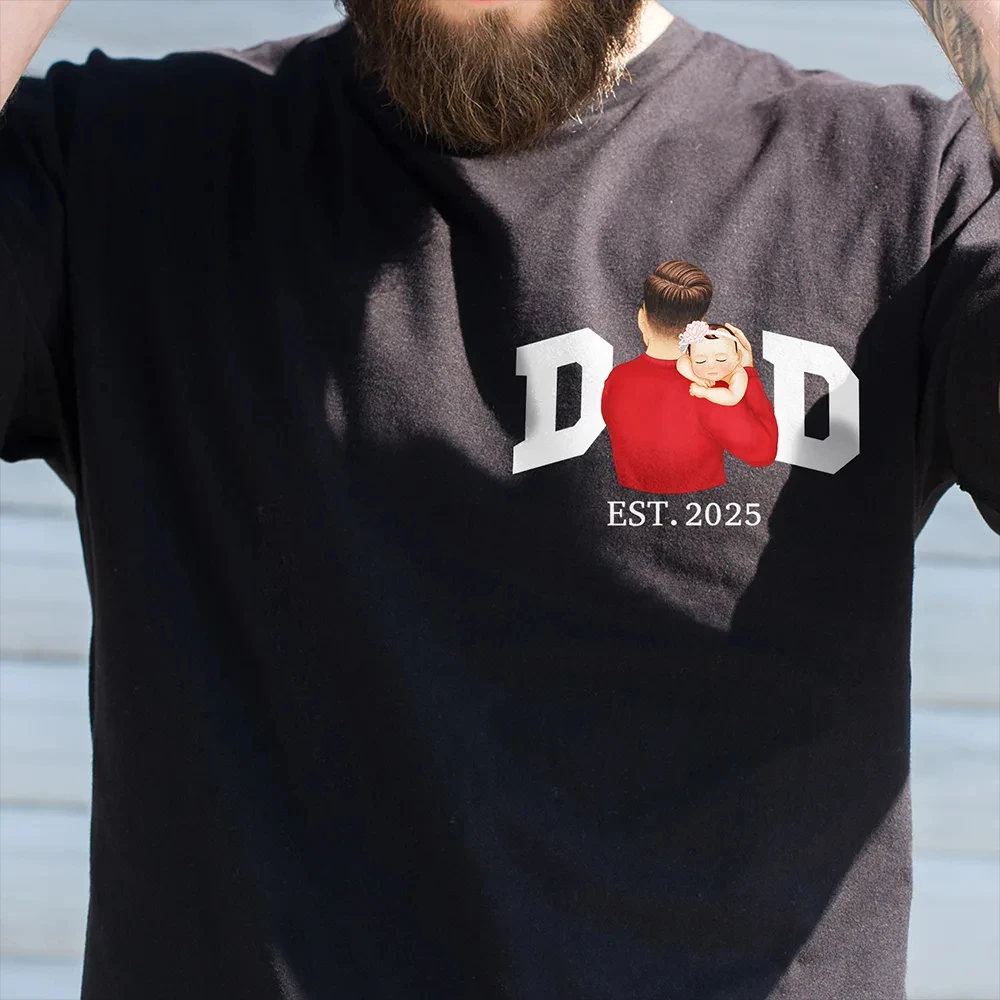 Personalized Custom New Dad And Baby T Shirt Short Sleeve Crew Neck Casual First Fathers Day Gift