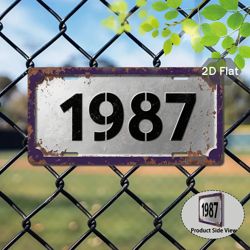 2D Flat, 1pc 1987 Vintage Metal Sign - Retro Car Number Plate with 1987 Year Sign, Fit for Vehicles, Garage & for Man Cave Decor