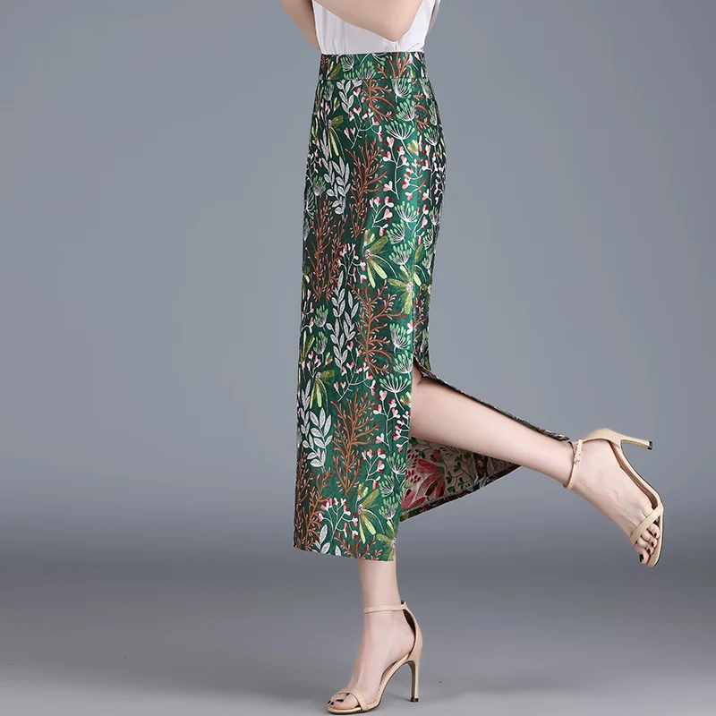 ZUZK Women Elegant Fashion Embroider Slit  Bodycon Skirt Female High Waist Qipao Style Chic Slim Long Pencil Skirts M-4XL