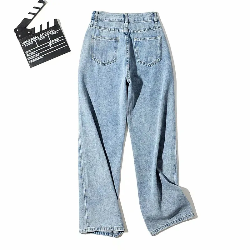 New Autumn Collection Women's Clothing Features Retro Slanted Belt Design High-waisted Straight-leg Wide-leg Floor-length Jeans