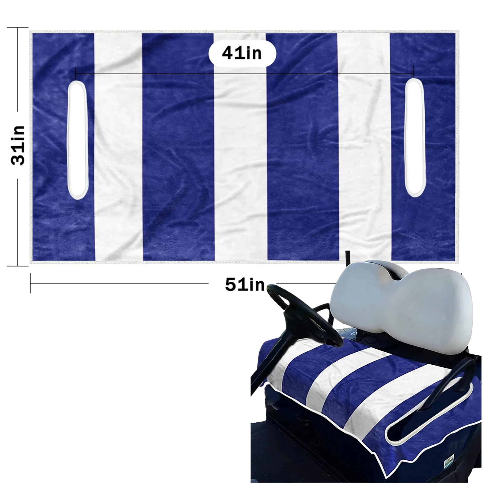 Soft Microfiber Striped Golf Cart Seat Covers Towel Blanket with Holes for EZGO Yamaha Club Car 2 Seater Golf Carts Easy Install