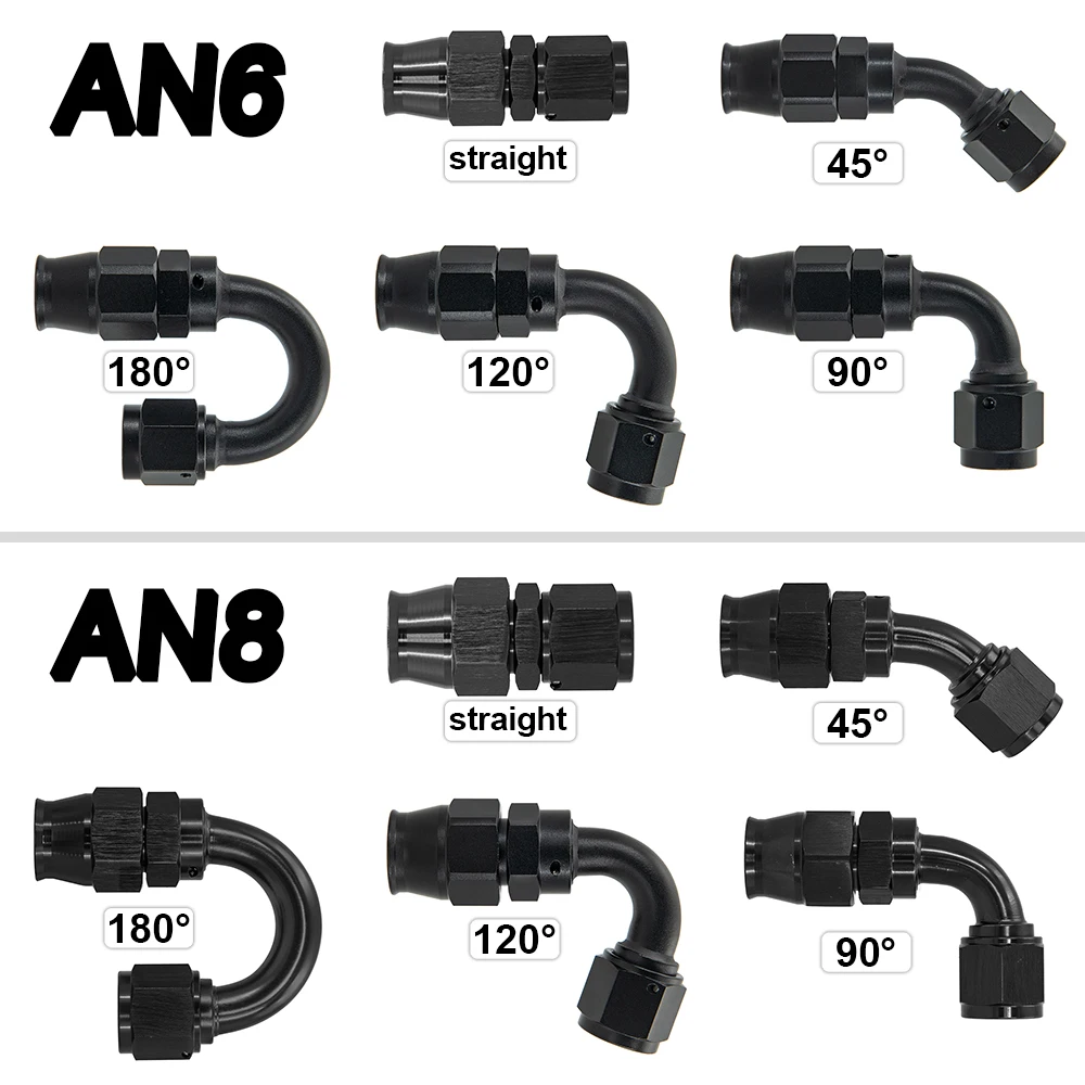 AN6 AN8 dritto 45 90 120 adattatore per raccordo per tubo flessibile riutilizzabile a 180 gradi per raccordo per tubo flessibile flessibile in PTFE girevole