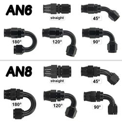 Adaptador de extremo de manguera reutilizable AN6 AN8, accesorio recto de 45, 90, 120, 180 grados, para Extremo de manguera de aceite de PTFE giratorio