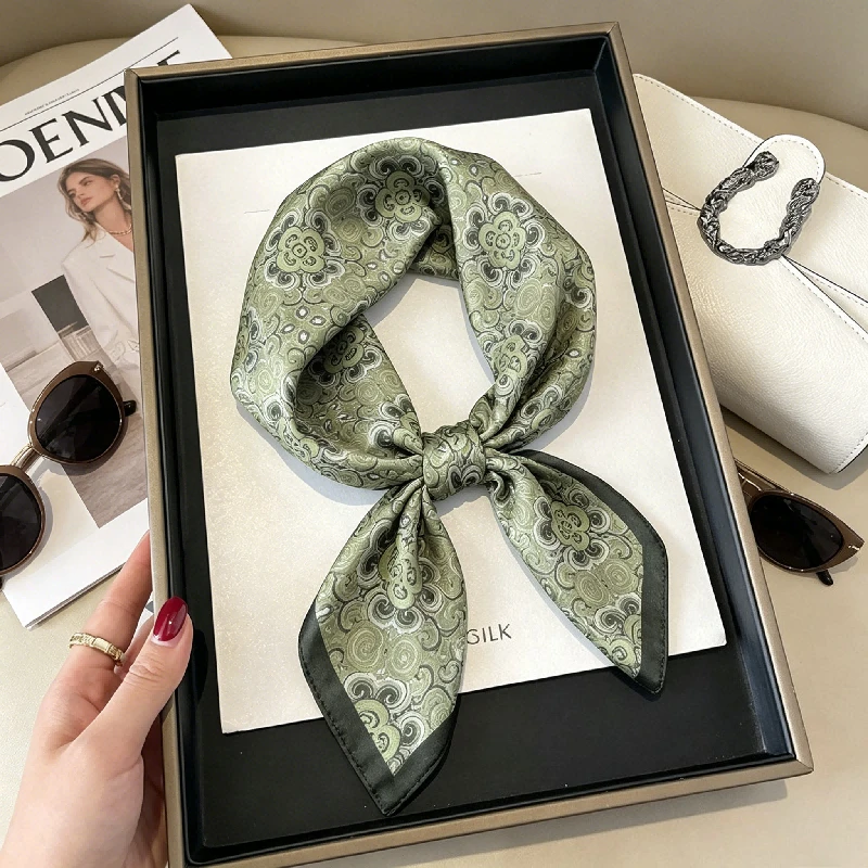 

100% Mulberry Silk Korean Version Versatile Retro Silk Scarf Headscarf Decoration and Handbag Embellishment Small Silk Scarf
