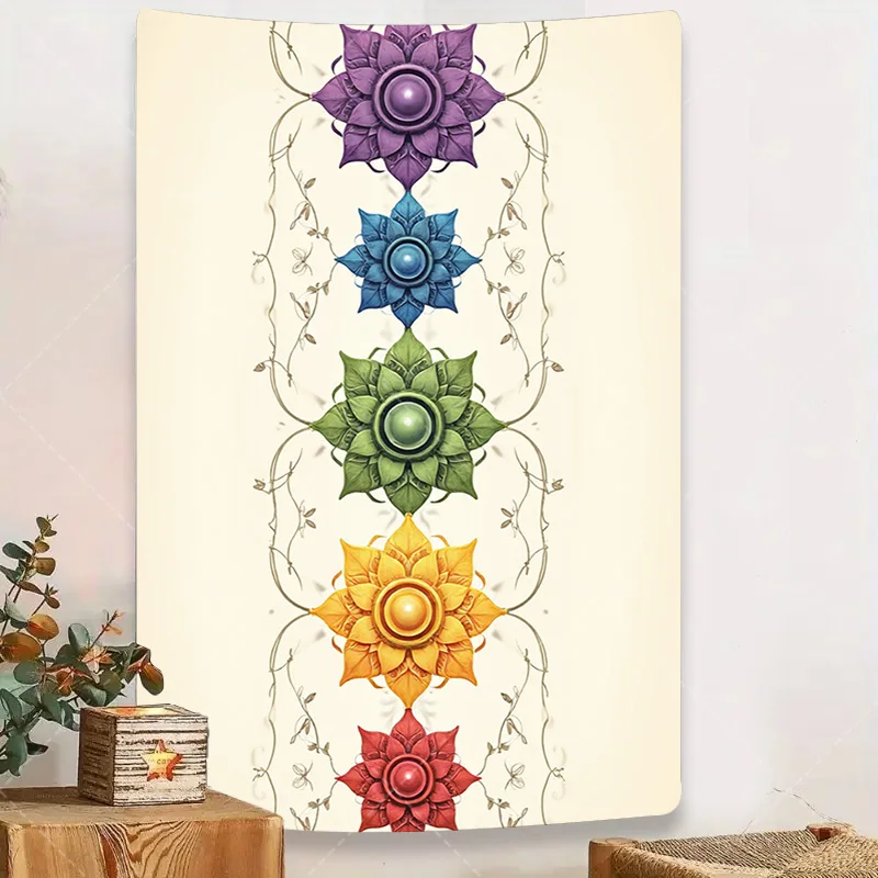 

1pc Wall Tapestry Chakra Lotus Tapestry - Boho Wall Hanging for Yoga & Meditation Space