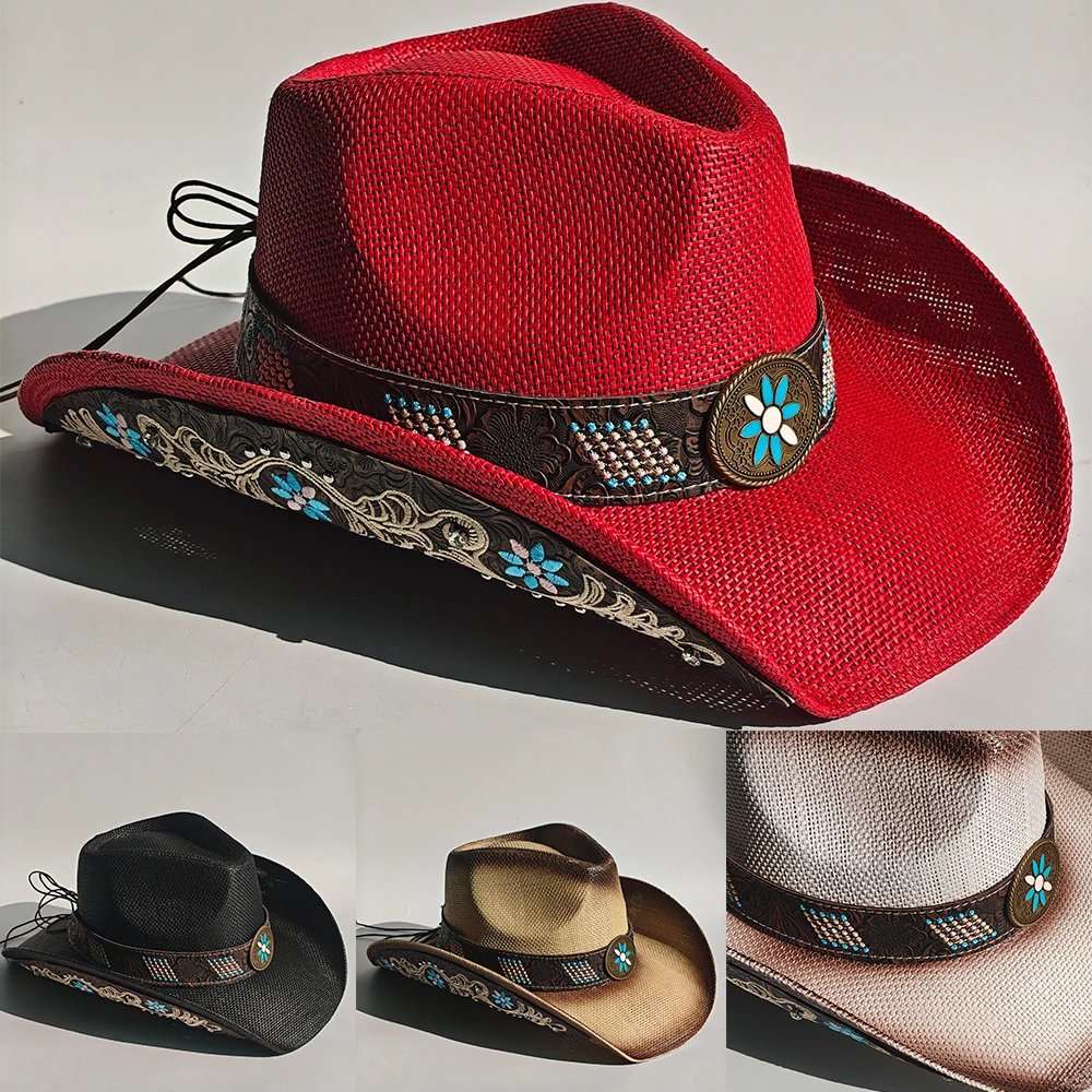 Аксессуары для вышивания Соломенная ковбойская шляпа для женщин и мужчин — шляпа от солнца в стиле вестерн для одежды в стиле кантри-концерта и пастушки