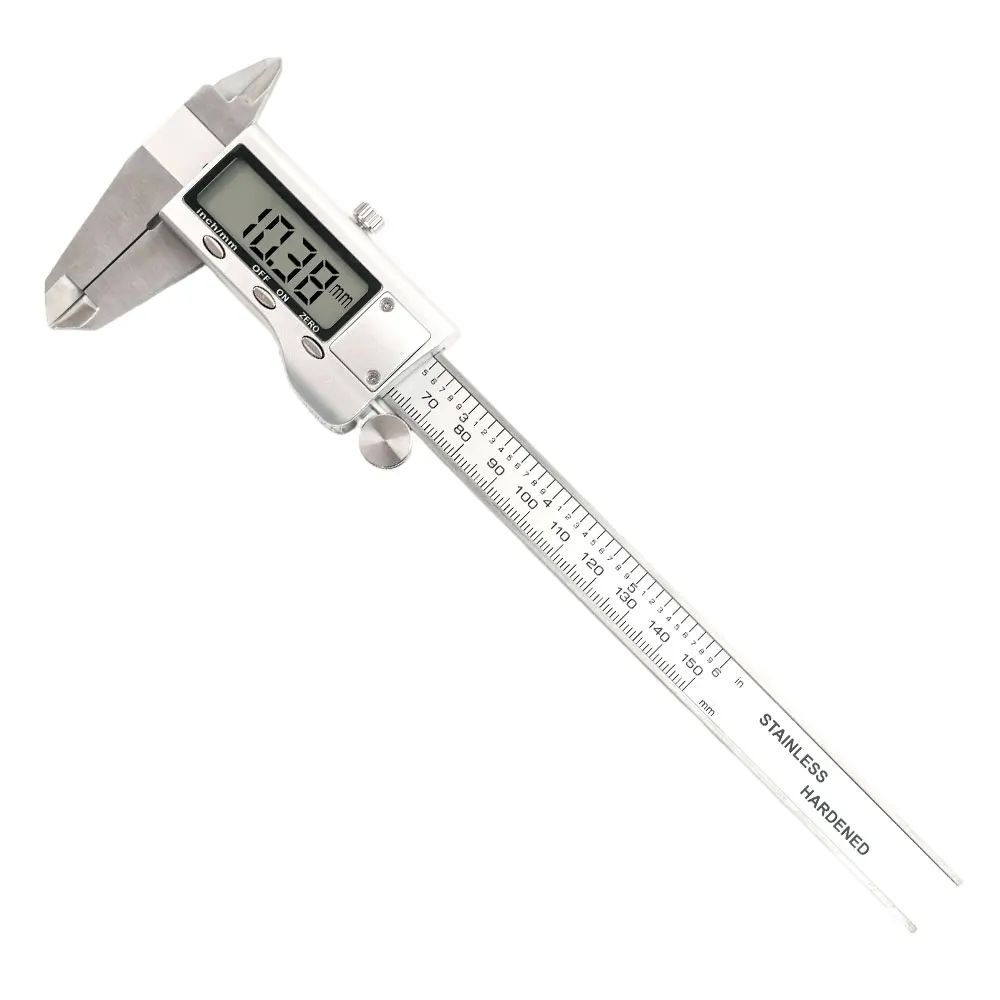 

Цифровой штангенциркуль из нержавеющей стали, 150 мм/6 дюймов, с большим ЖК-экраном, идеально подходит для домашнего использования и DIY-проектов.