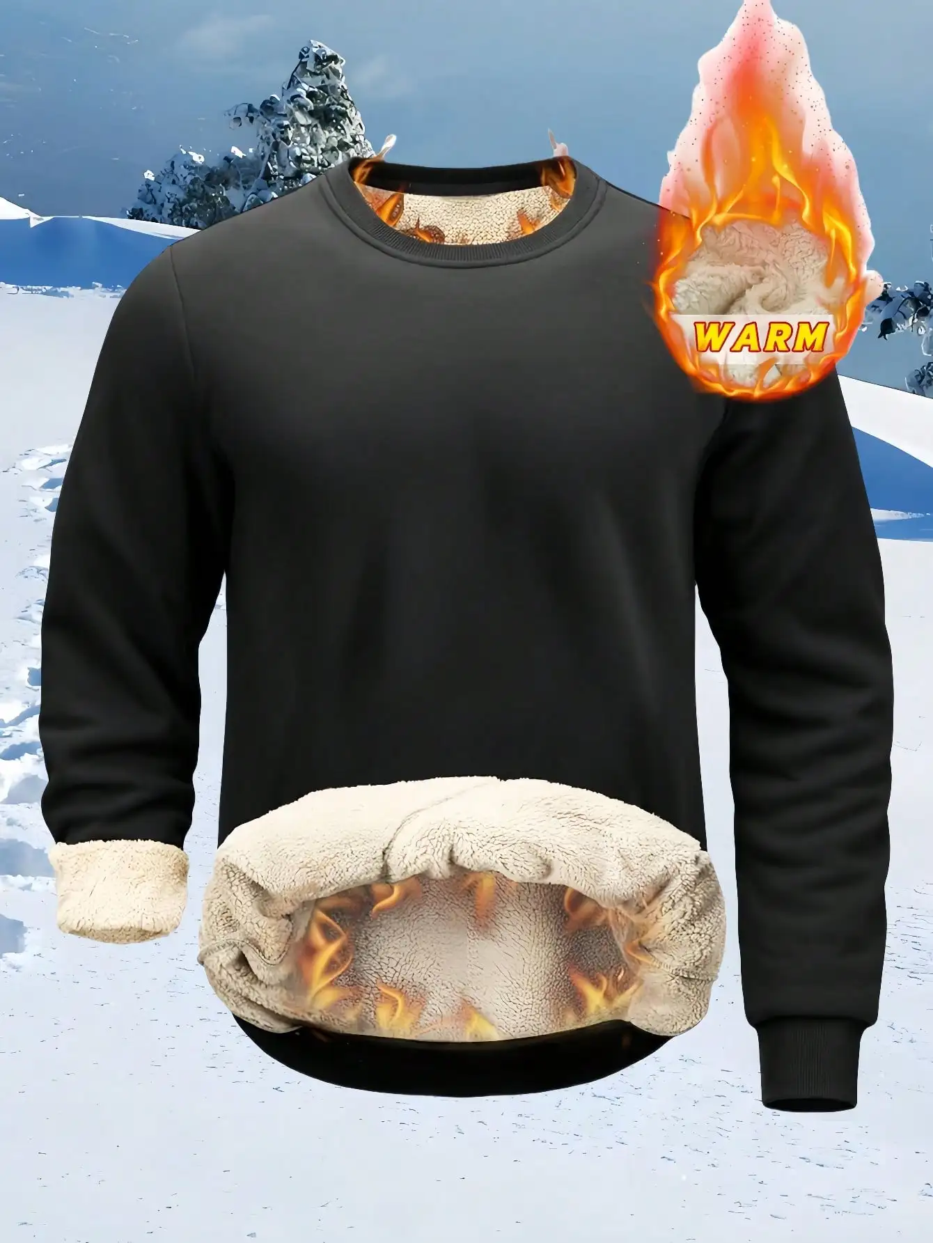 

Черная толстовка с термоизоляцией и круглым вырезом - длинный рукав, стандартный крой, мягкая флисовая подкладка для холодной погоды