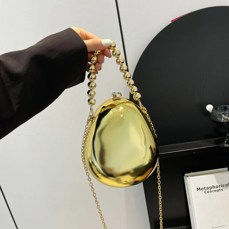 

Women Evening Clutch Simple Spherical Handbag Metallic Mirror Acrylic Shoulder Bag Wedding Party Banquet Dress Chain Purse Pouch