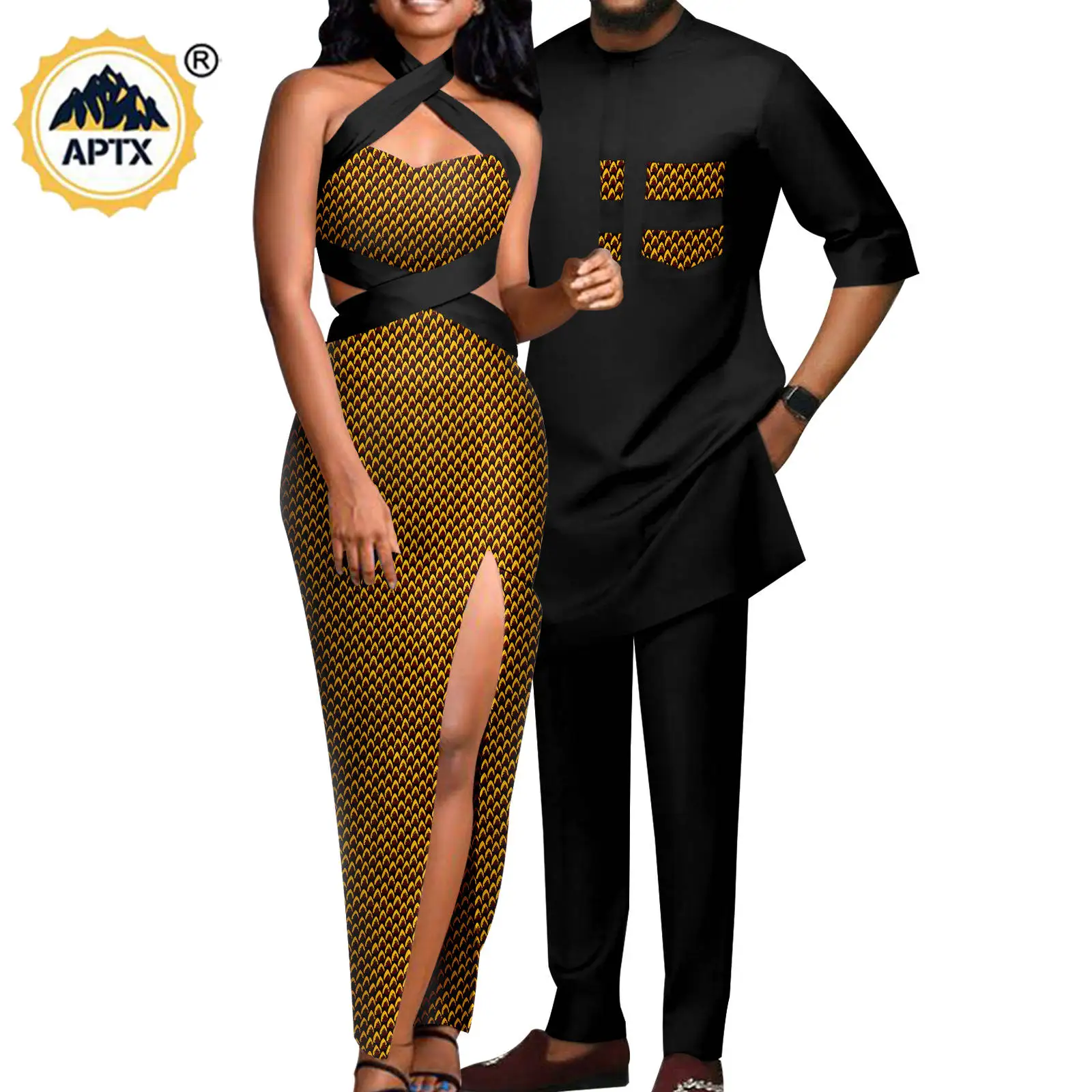 African Print Long Dresses for Women Matching Couple Outfits Dashiki Men  Top and Pant Sets Sexy Ladies Backless Dress Y23C074 - AliExpress 200000532