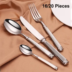 12/16/20 Pieces Sliver Tableware Set Stainless Steel Cutlery Elegant Dinnerware Vintage Knife Spoon Fork Set Kitchen Utensils