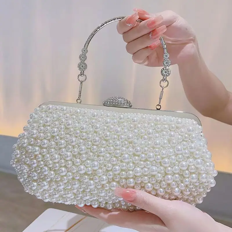 Women messenger beaded women vintage evening bags imitation pearl shell women bag shoulder bags,diamonds clutch bag for wedding