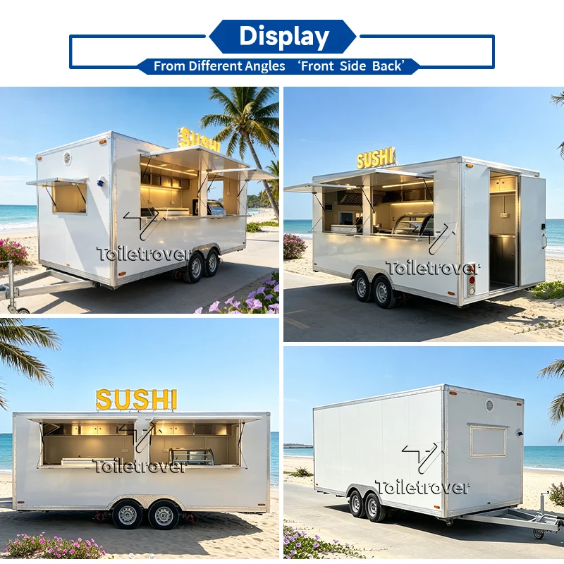 Multifunctional Food Truck Rimorchio Waffle Bakery Food Trailer Crepe Outdoor Street Mobile Food Truck with Fridge