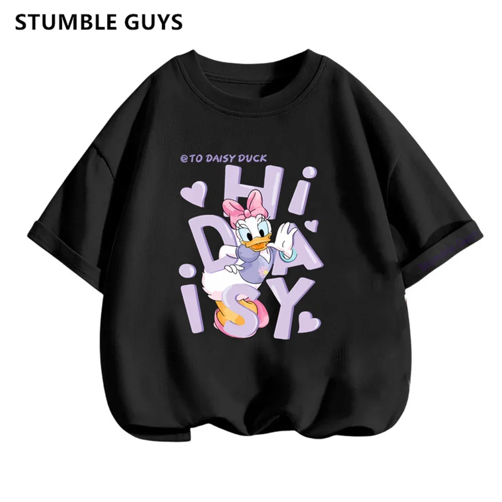 2024 New Disney Kids Daisy Duck Print Tshirt Baby Boy Clothes Kawaii Girls T-Shirts Casual Summer Tops Teen Short Sleeve