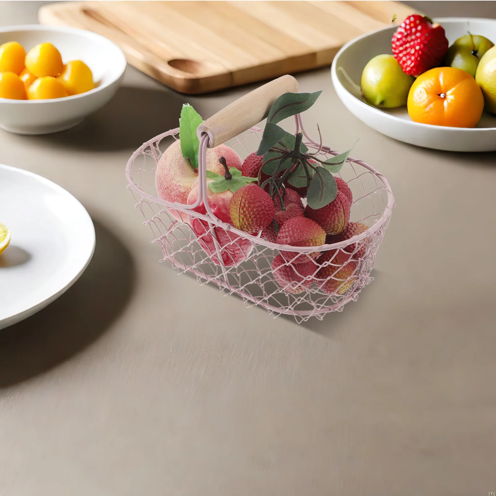 

Chicken Egg Basket Metal Wire Mesh Basket Rustic Farmhouse Egg Holder Wooden Handle Countertop Fruit Storage Decorative Wire