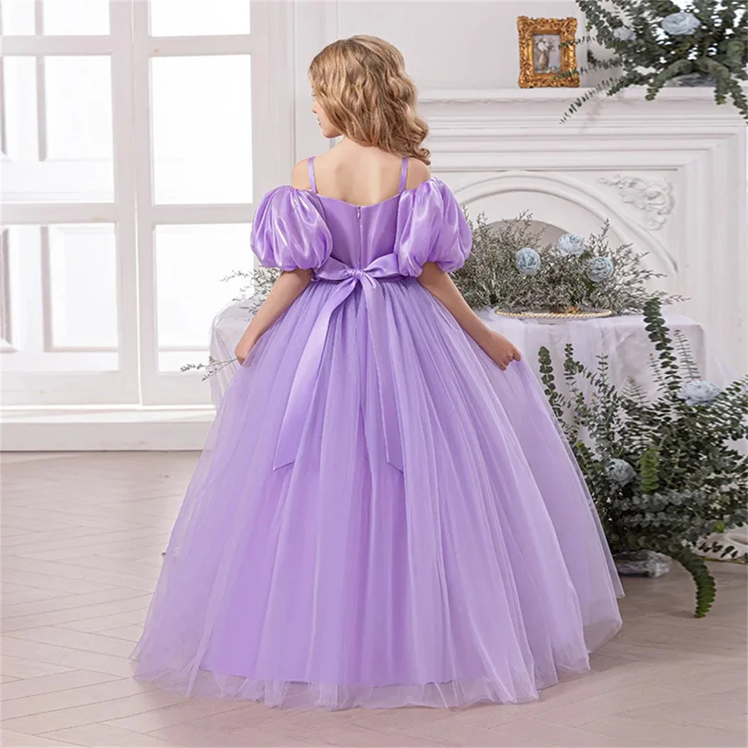 Vestidos de fiesta de comunión para niñas, vestido de princesa de tul morado, vestido festivo para niña, baile de graduación, vestido de actuación de Piano, Bridesma