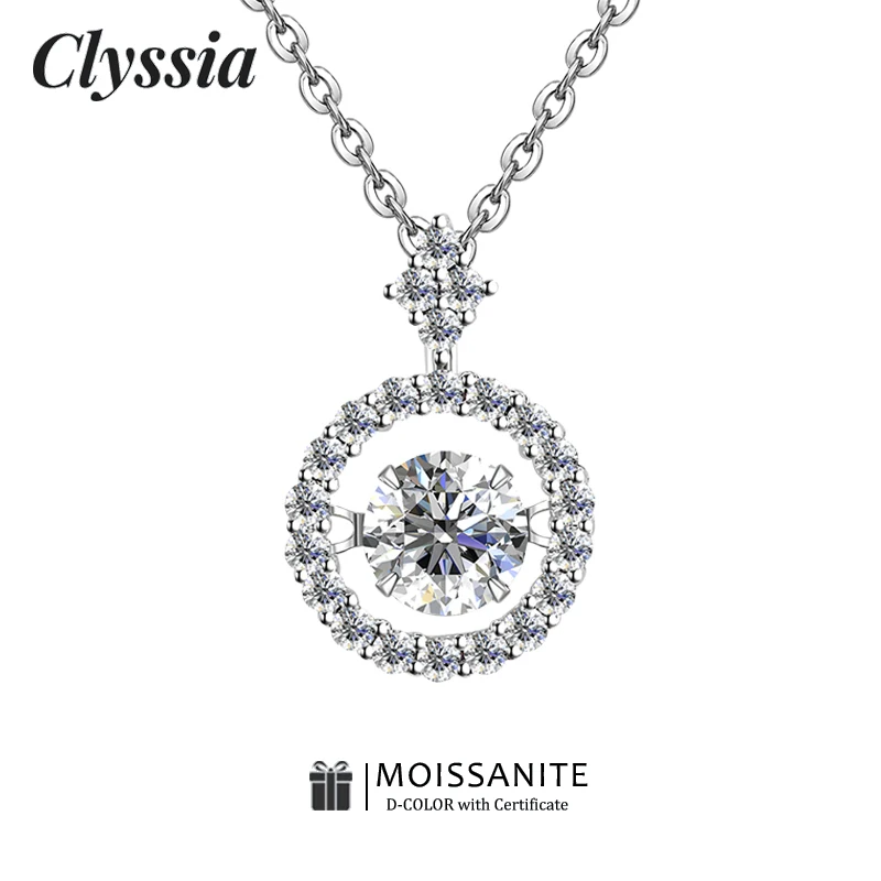 

CLYSSIA Flexible 6.0mm D VVS1 Moissanite Pendant Necklace Sterling Silver 925 with White Gold Plated for Women Wedding Gifts