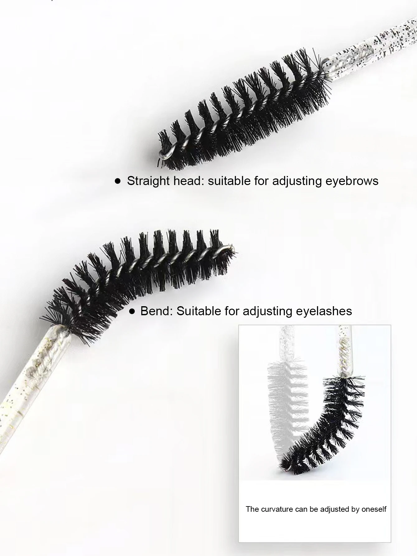 QIWU 70 Eye Black Brushes And 20 Plastic Tubes] Disposable Crystal Rod Eyebrows Extremely Fine Soft Brush, Portable And Flexible