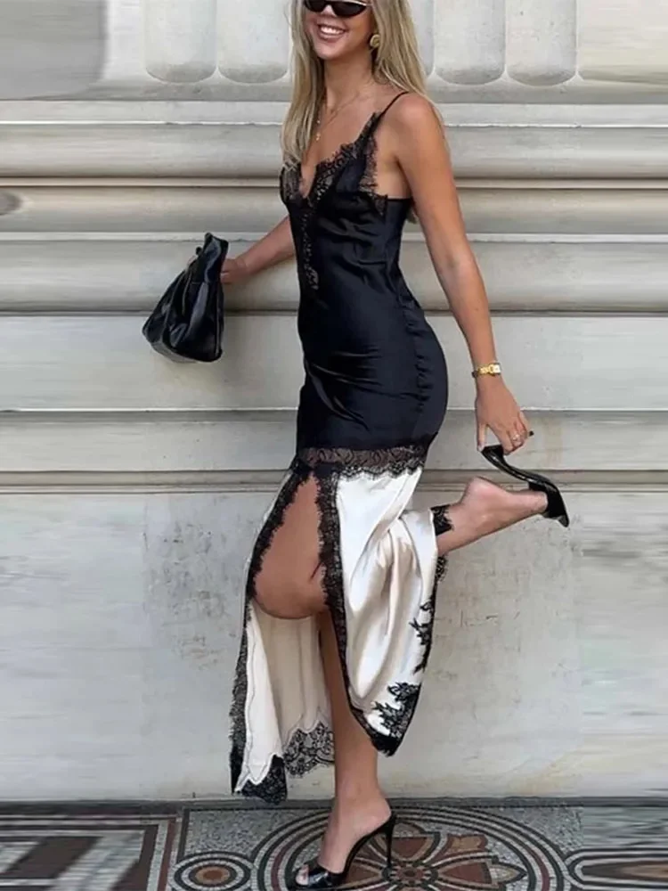 sexy black slip dress Women Lace Dresses Summer New Female Backless Long Asymmetric Lace Patchwork Evening Dress Lady Satin Dres shipping_caigou Works for cocktail parties Sleeve:36/37 Marcella | Petite Minna