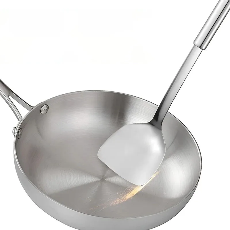 Poêle à frire antiadhésive en acier inoxydable 304, 22-28cm, Pot à Steak frit, ustensiles de cuisine non revêtus pour cuisinière à gaz et cuisinière à Induction