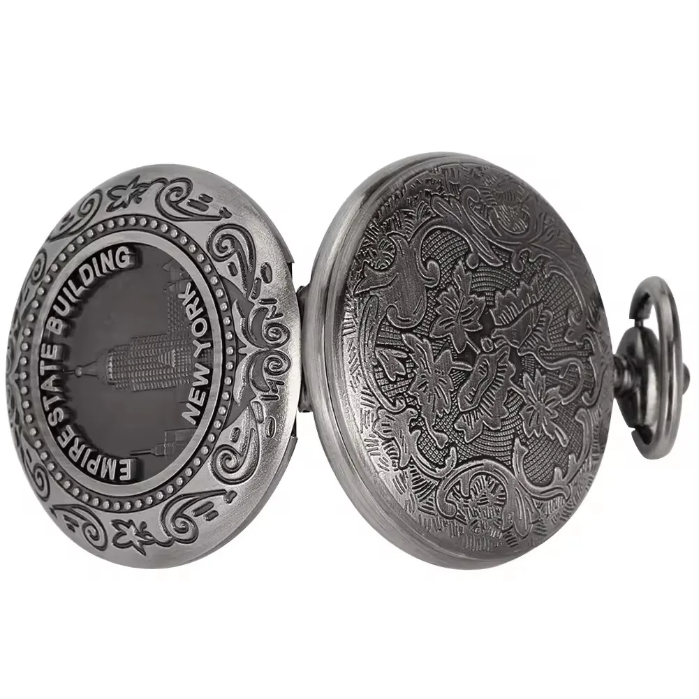 ساعة جيب كوارتز ستيمبانك للرجال ، نيويورك الشهيرة ، تذكار بناء الدولة الإمبراطورية ، سلسلة فوب ، هدية الساعة