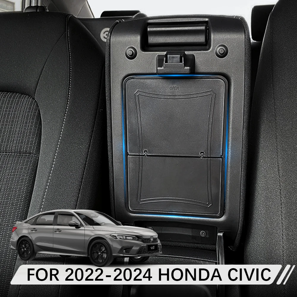 For Honda Civic 2022 2023 2024 Center Console Hidden Storage Box Black Car Armrest Organizer Tray For 11th Honda Civic Hatchback