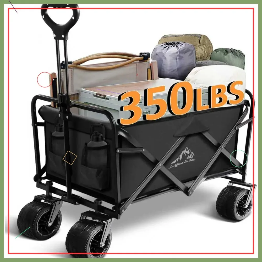 

Foldable Wagon Cart, Collapsible Utility Wagon with All-Terrain Wheels for Gardening, Camping, Beach & Outdoor Use, Black