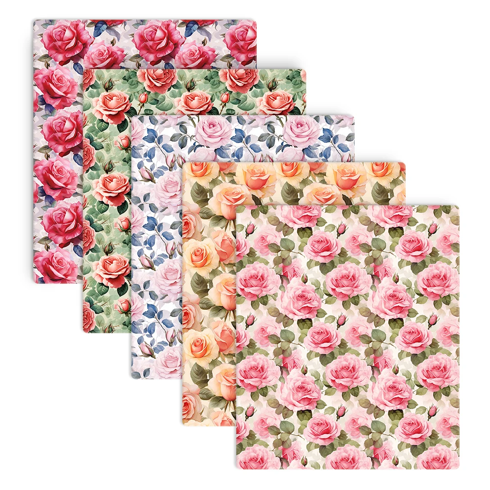 Pre-cut 19.7x57Inch Rose Flower Fabric Bundle for Sewing and Crafts Print Precut Fabric Pieces, Hand Wash Only, 120gsm