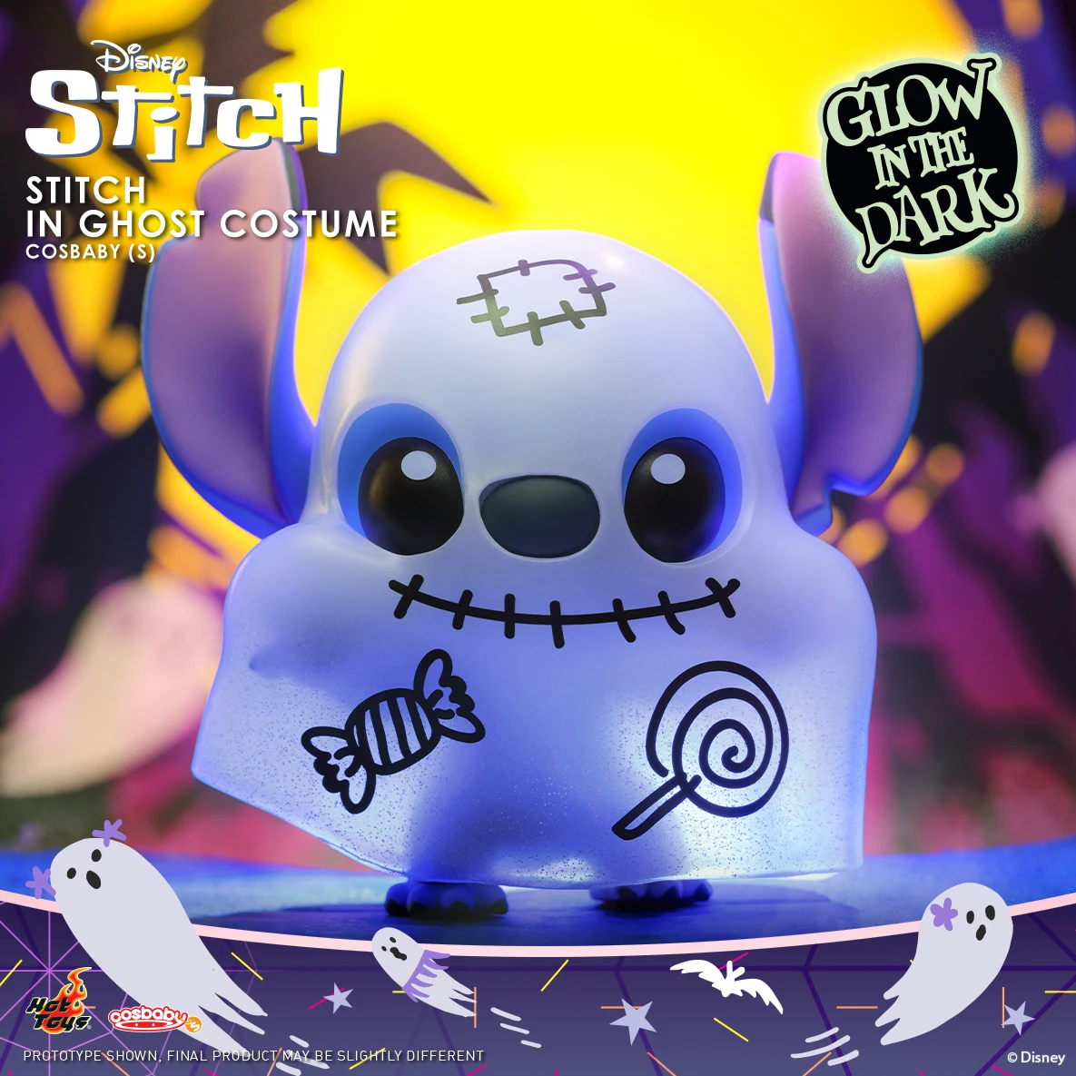 Disney'S Lilo & Stitch In Ghost Costume Cosbaby (S) Mini Figure Collector'S Doll Luminous Decorative Ornaments Halloween Gift