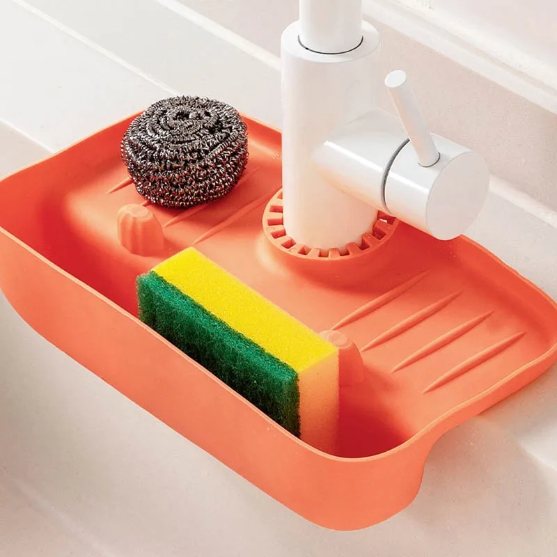 Silikon Wasserhahn Matte Waschbecken Tablett Seife Schwamm Organizer Ablauf Pad Trocknen Arbeitsplatte Lagerung Splash für Küche Zubehör Werkzeuge