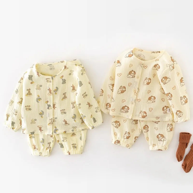 

2025 New Autumn Children's Cartoon Puppy Loungewear Set Boys Crew Neck Two-piece Set Kids Boutique Clothes